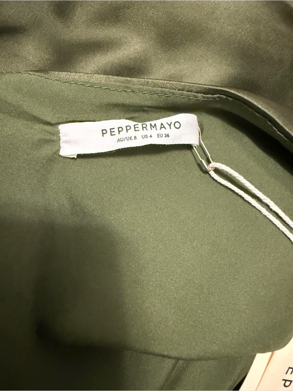 Peppermayo Flora Satin Maxi Dress NWT Size 4 Olive Green - Picture 12 of 12
